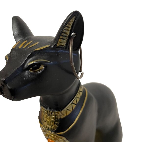 Egyptian-Style Black Cat Figurine With Gold Detailing Base - Picture 7 of 9